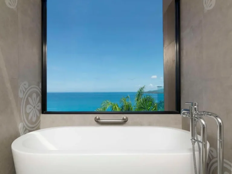 Modern Bathroom with Freestanding Bathtub and Ocean View at Kamala Beach