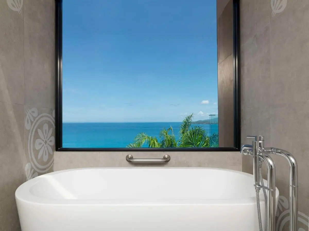Modern Bathroom with Freestanding Bathtub and Ocean View at Kamala Beach
