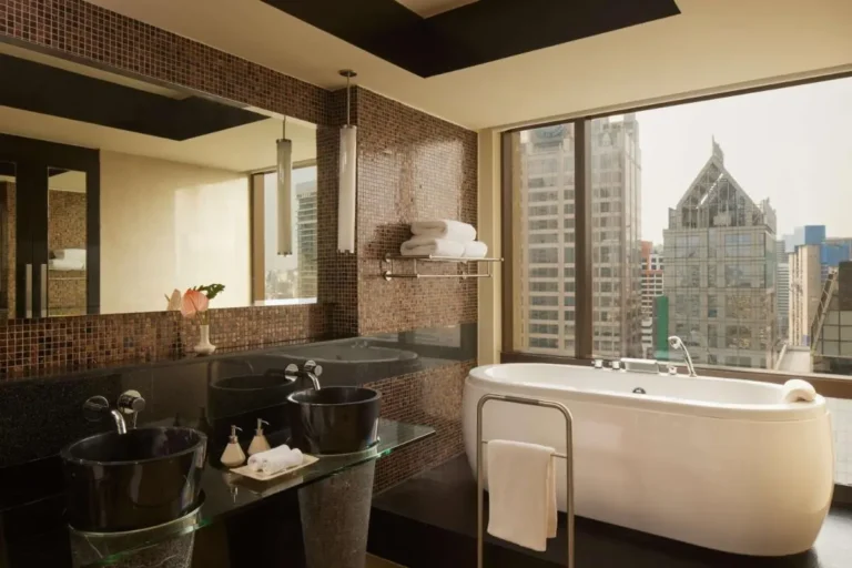 Modern Bathroom with Freestanding Tub and Double Sinks in Sathorn City View