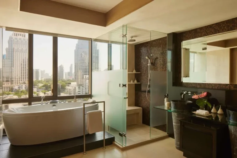Modern Bathroom with Freestanding Tub and Glass Shower in Sathorn City View