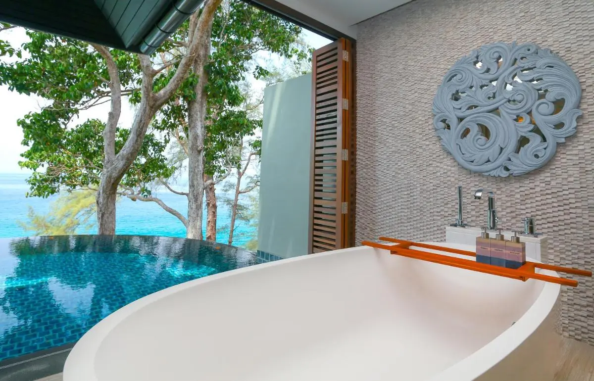 Pullman Phuket Arcadia Naithon Beach Modern Bathroom with Freestanding Tub and Infinity Pool Overlooking Nai Thon Beach Phuket Province