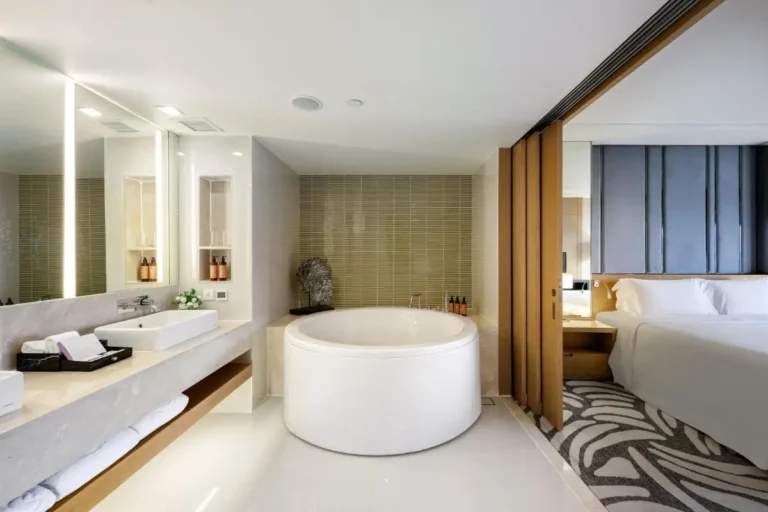 Modern Bathroom with Soaking Tub and Bedroom in Chatuchak Contemporary Space