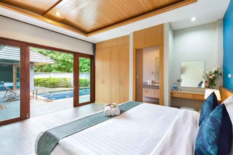 Modern Bedroom with Direct Access to Outdoor Pool and Relaxing Patio Area in Rawai Beach