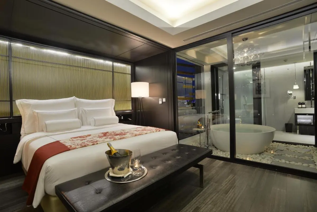 Chiang Mai Province Modern Bedroom with Integrated Wellness Area Featuring Round Bathtub in Chiang Mai
