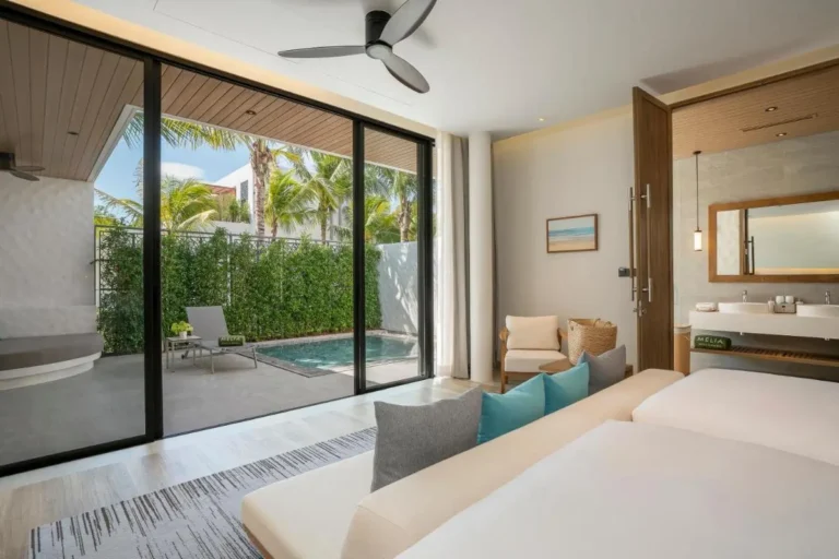 Modern Bedroom with Private Pool and Outdoor Lounge at Mai Khao Beach
