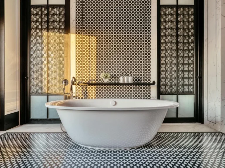 Modern Black and White Bathroom with Freestanding Oval Bathtub in Chang Khlan Chiang Mai Modern Black and White Bathroom with Freestanding Oval Bathtub in Chang Khlan Chiang Mai
