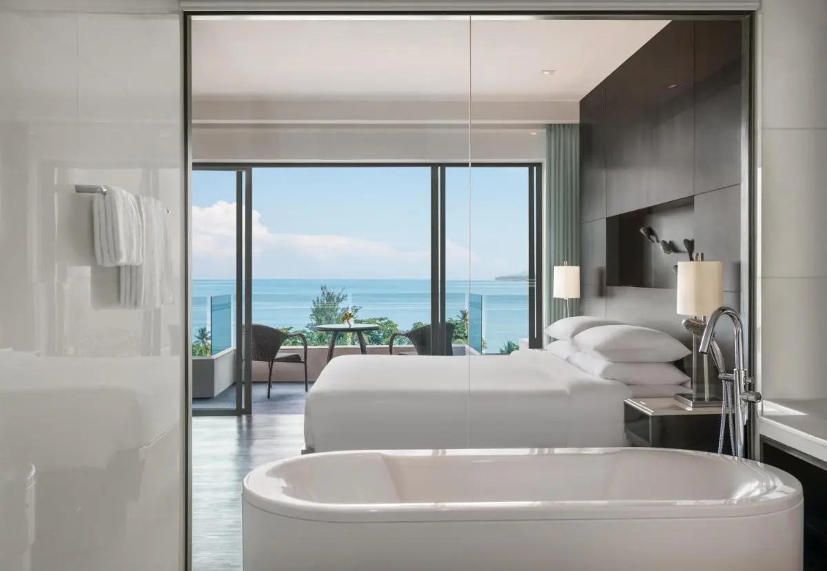 Modern Coastal Room with Freestanding Bathtub and Ocean View Balcony at Kamala Beach