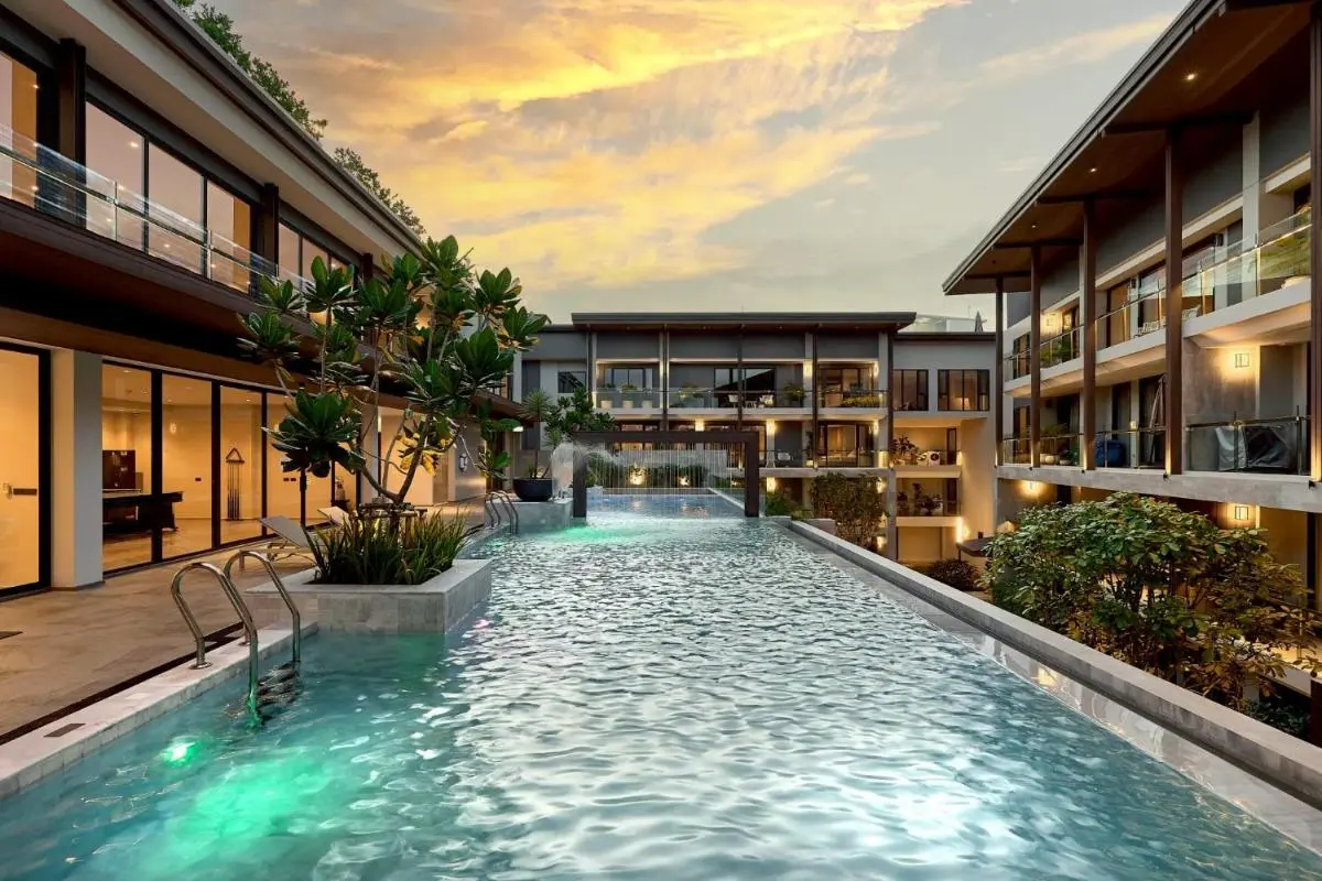 Modern Elevated Outdoor Swimming Pool with Waterfall and Planter in Chang Phueak Chiang Mai