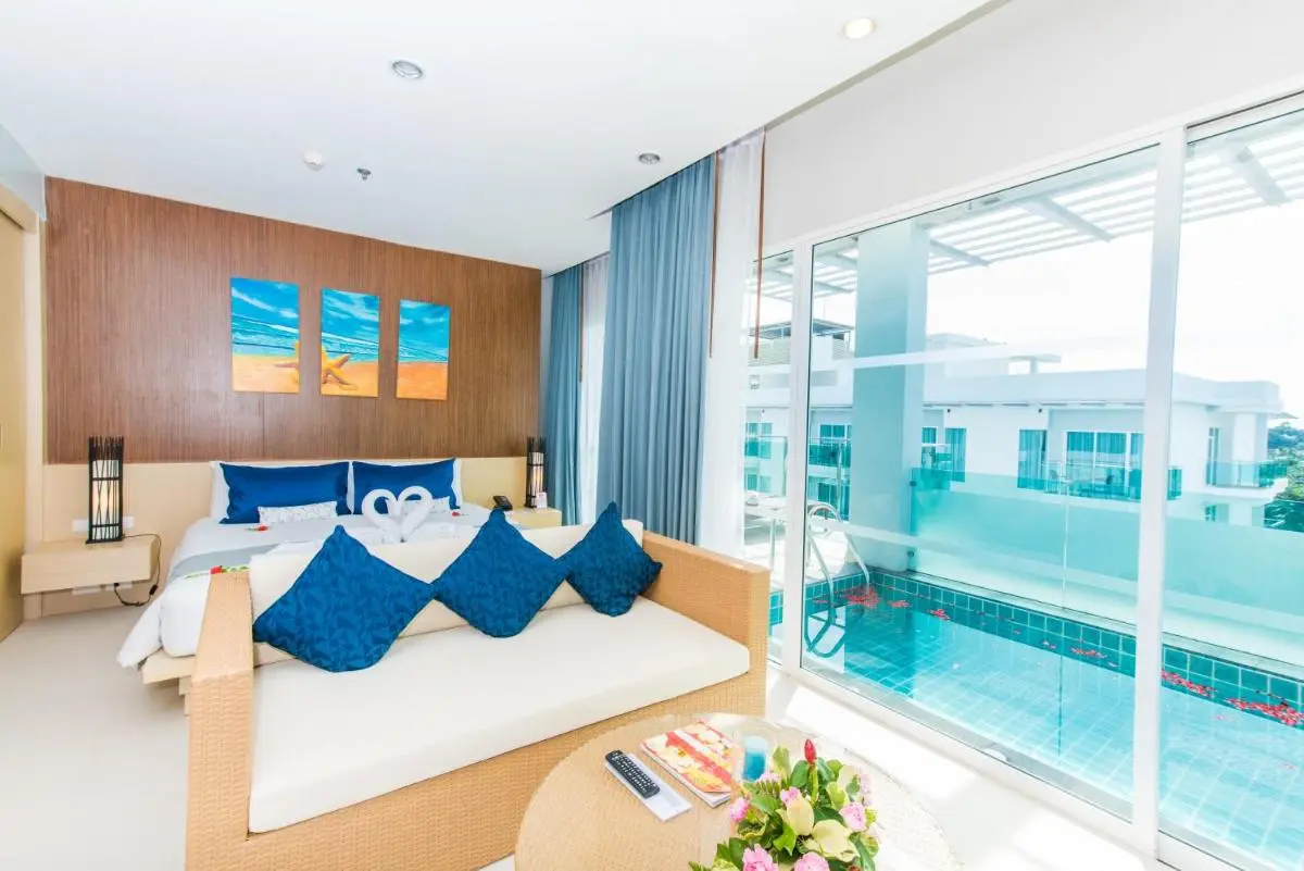 Modern Hotel Room with Private Outdoor Pool and Scenic Balcony Views at Patong Beach
