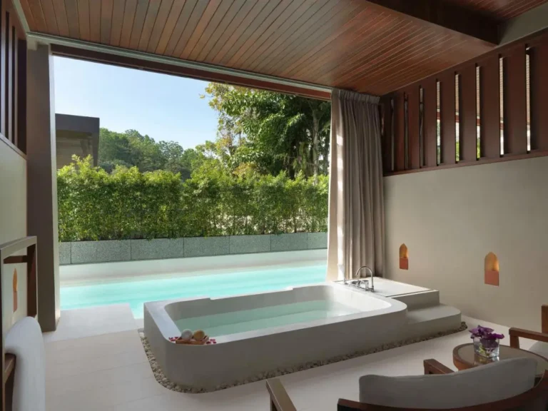 Modern Indoor-Outdoor Relaxation Space with Bathtub and Pool at Patong Beach