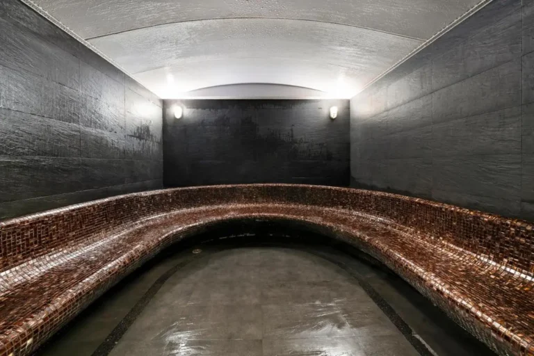 Modern Indoor Steam Room with Mosaic Seating and Slate Walls in Wattana Bangkok