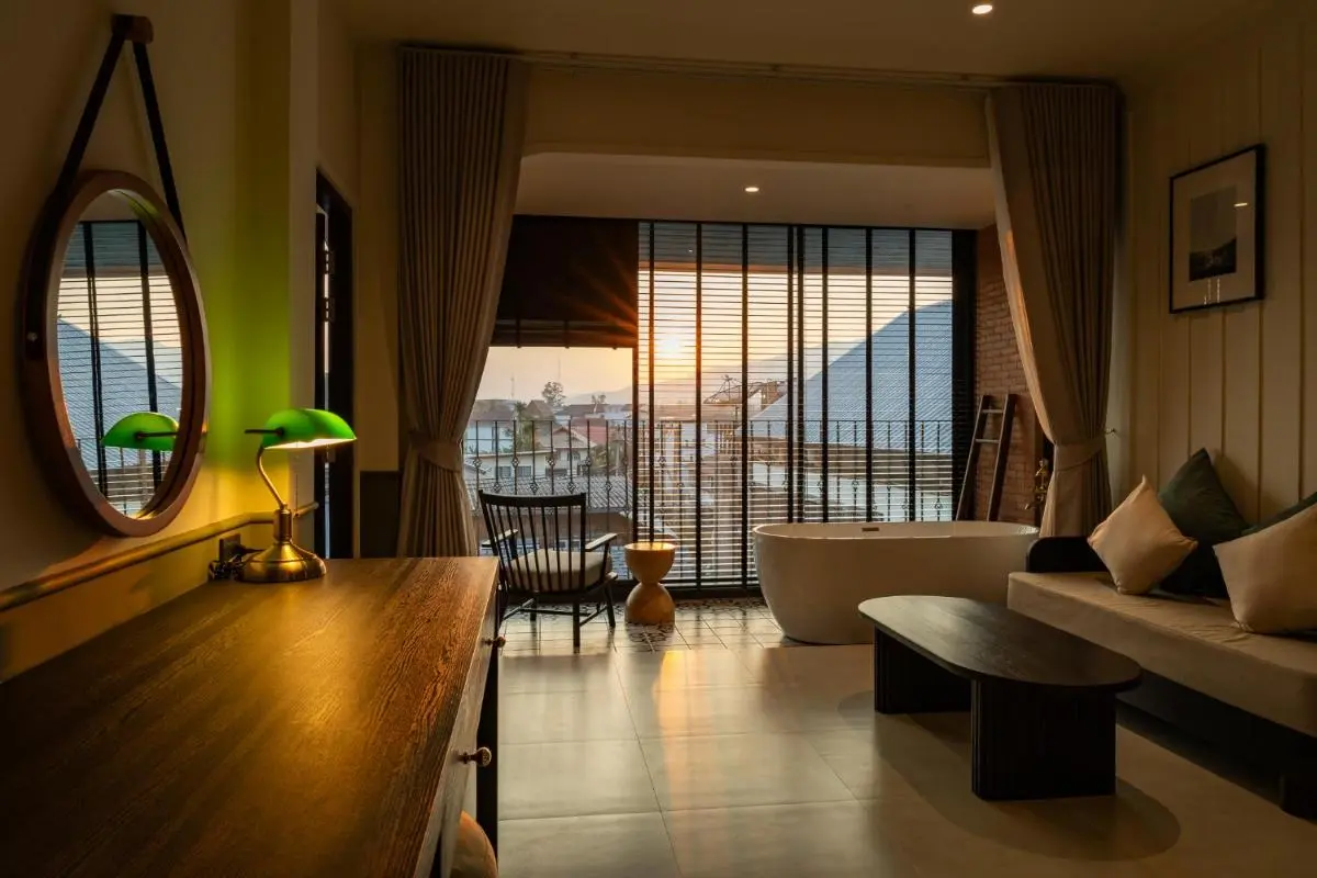 Modern Interior with Freestanding Bathtub and Scenic Sunset View in Phra Sing Chiang Mai