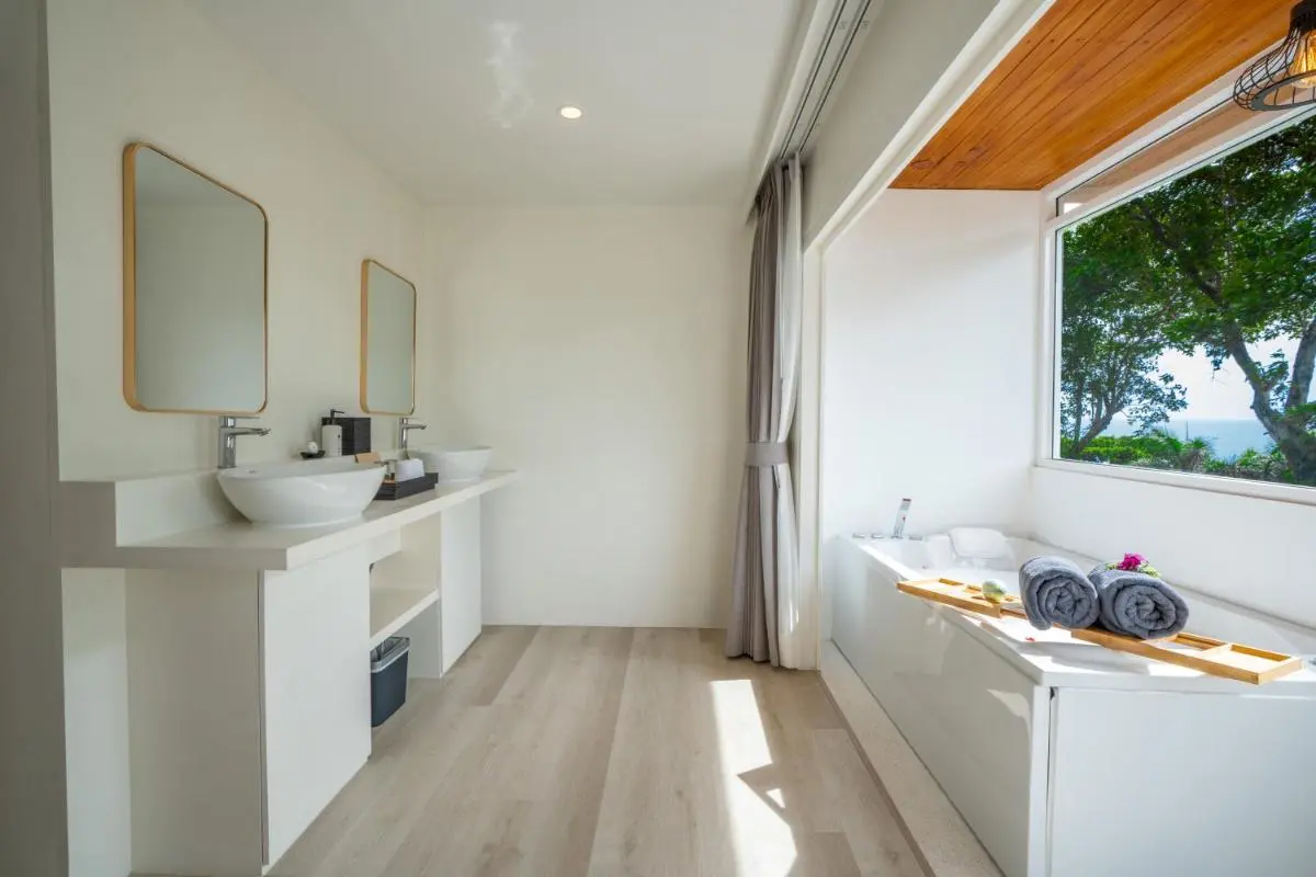 Modern Minimalist Bathroom with Built-In Bathtub and Double Vanity Near Karon Beach