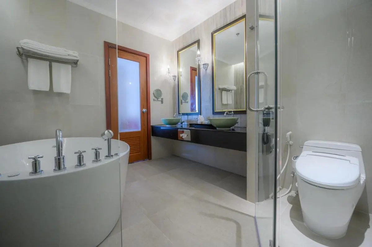 Modern Minimalistic Bathroom with Oval Bathtub and Double Vanity in Chang Khlan Chiang Mai