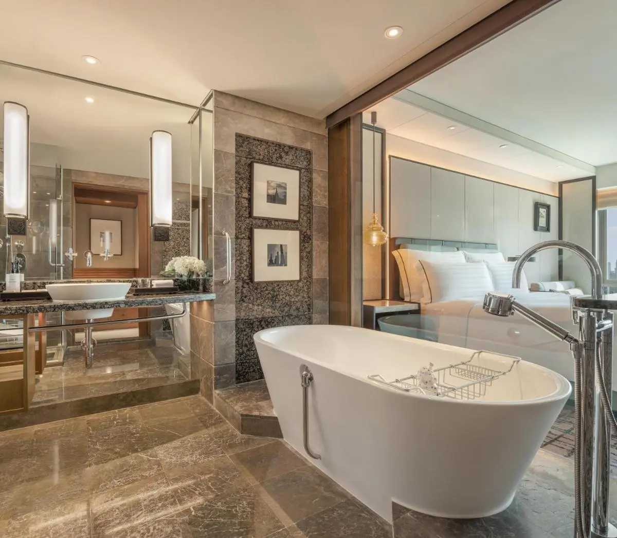 Conrad Bangkok Modern Open-Plan Bathroom and Bedroom with Freestanding Tub in Pathumwan Bangkok Bangkok Province