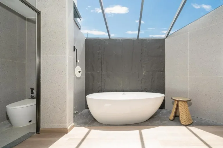 Modern Outdoor Bathtub Setup with Natural Light and Minimalist Design in Thalang
