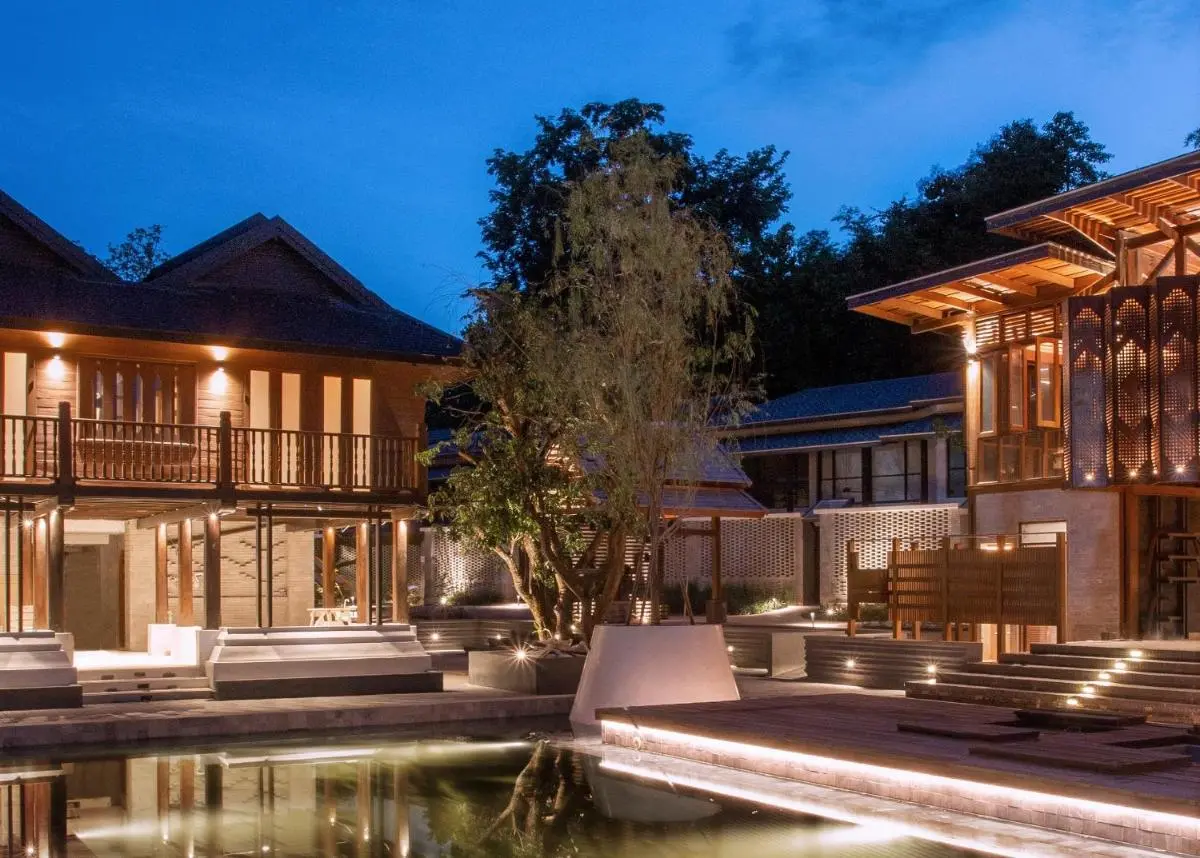 Modern Outdoor Pool and Architectural Design with Ambient Lighting in Chiang Mai