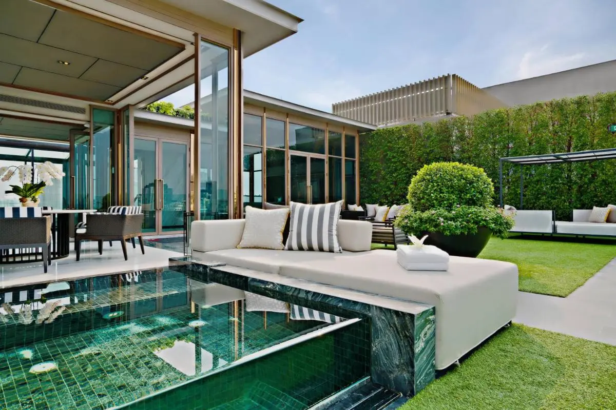 Bangkok Marriott Marquis Queens Park Modern Outdoor Terrace with Small Pool and Seating Area in Khlong Toei Bangkok