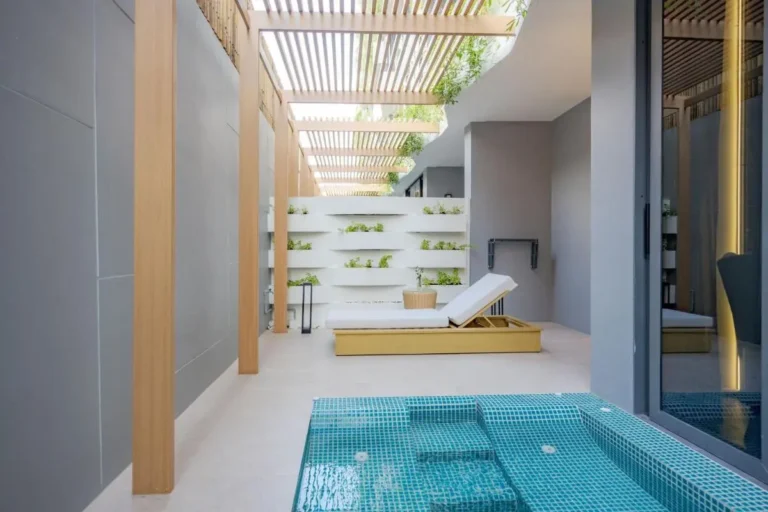 Modern Outdoor Wellness Area with Jacuzzi and Pergola at Bang Tao Beach