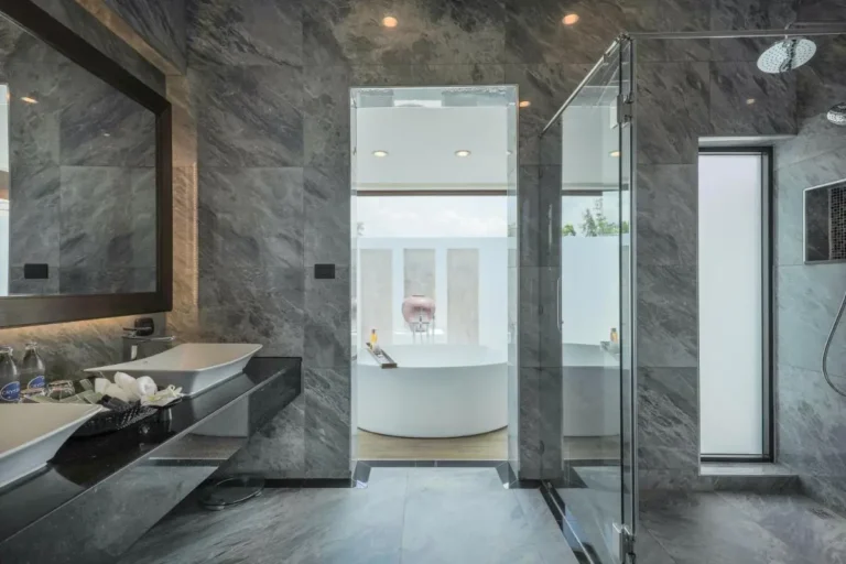 Modern Wellness Bathroom with Freestanding Tub and Rainfall Shower in Chiang Mai