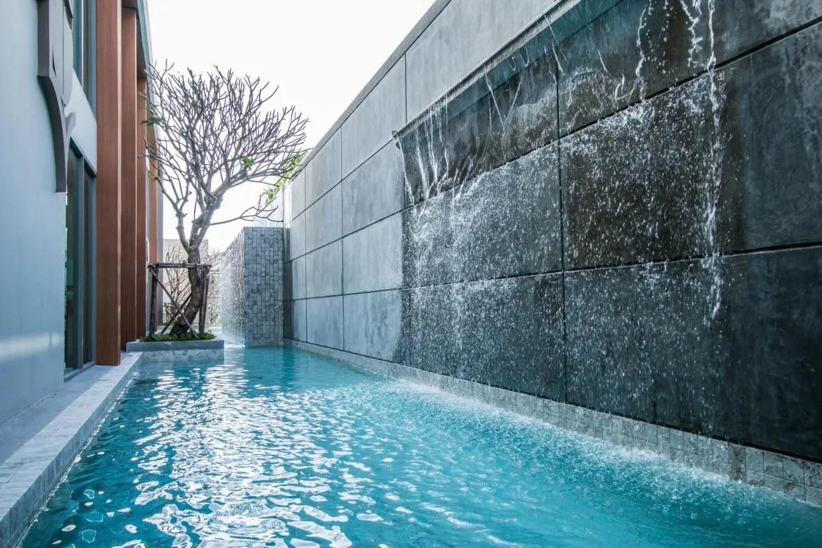 Phuket Province Narrow Outdoor Pool with Waterfall Feature and Modern Design at Patong Beach