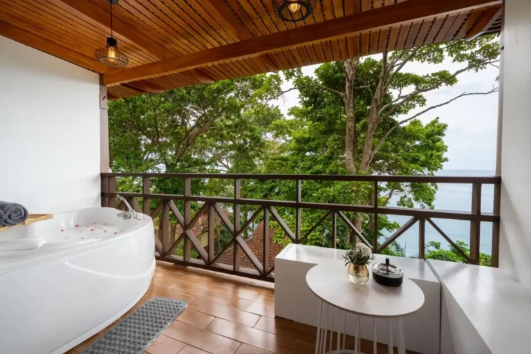 Outdoor Balcony Bathtub with Rose Petals and Ocean View at Karon Beach