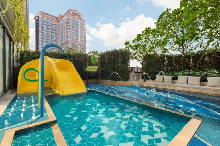 Outdoor Children’s Pool Area with Slide and Water Jets in Chang Khlan Chiang Mai