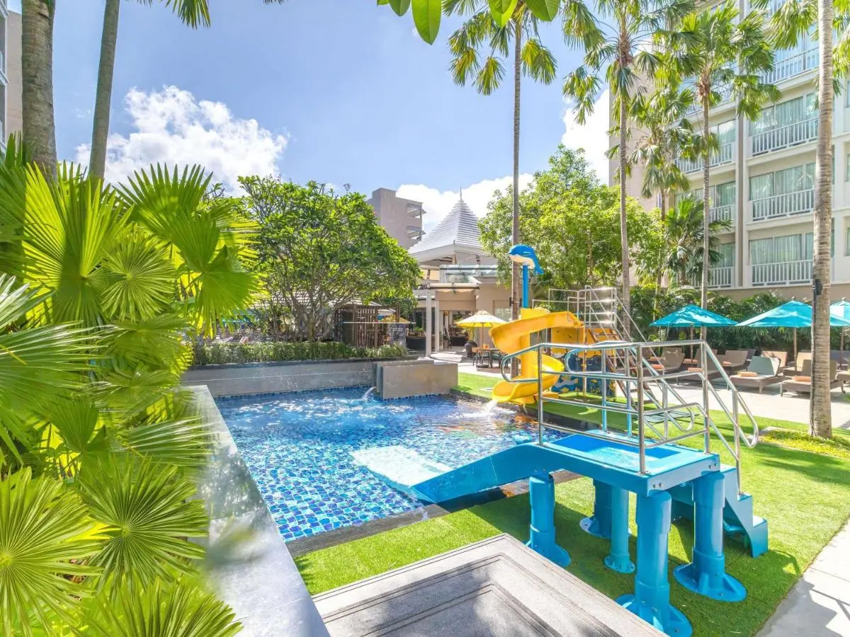 Outdoor Children’s Pool with Spiral Slide and Relaxation Area at Patong Beach