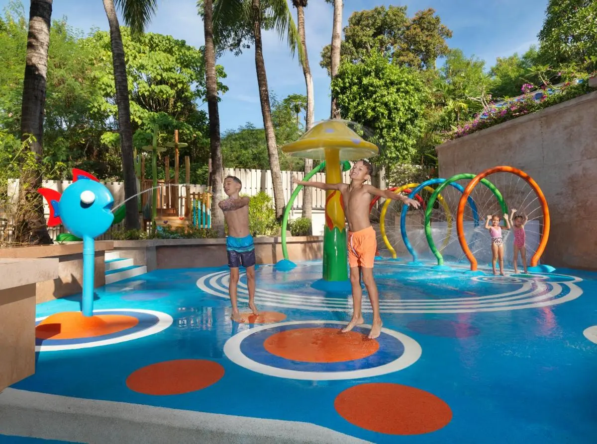 Outdoor Children’s Splash Pad with Water Features and Tropical Surroundings at Kata Beach