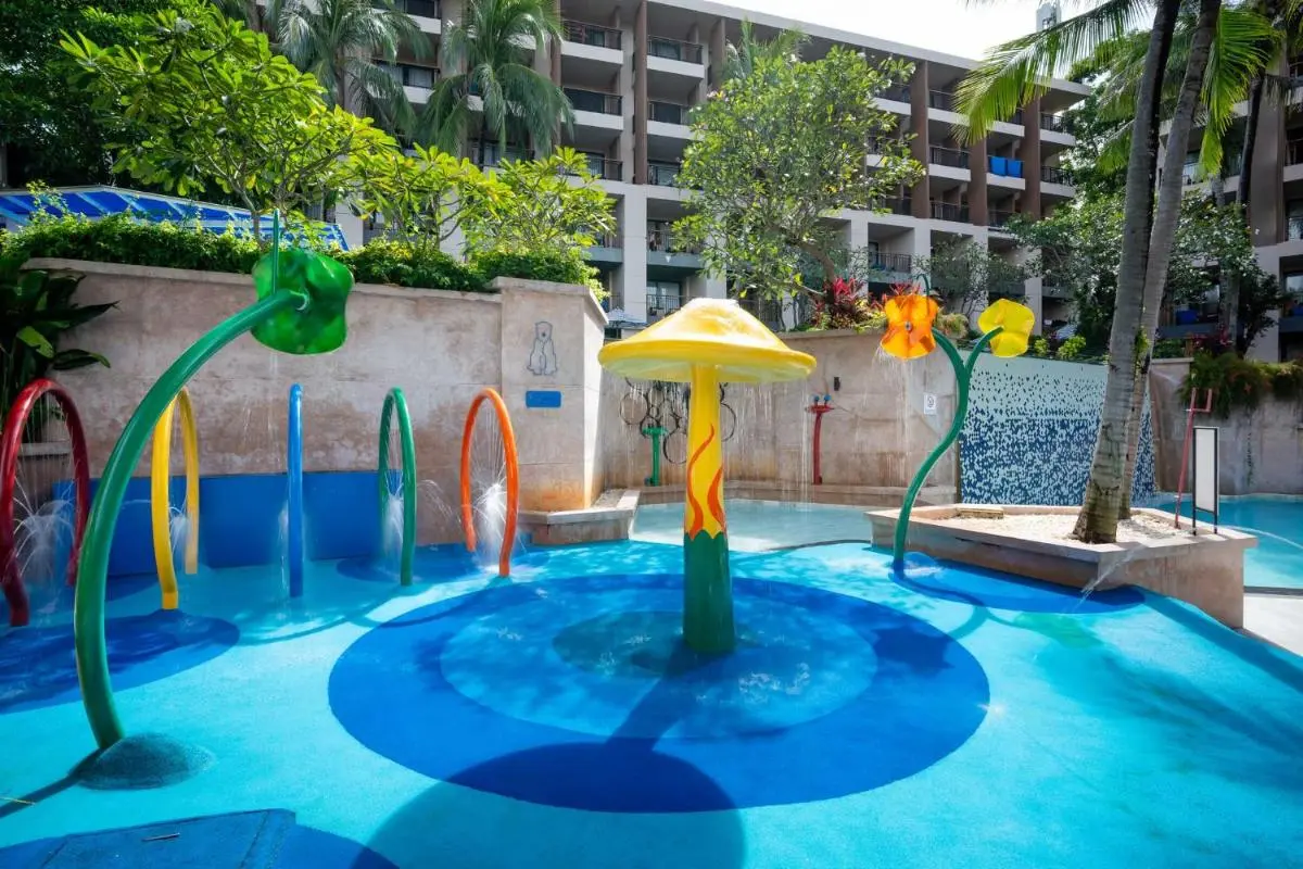 Outdoor Children’s Water Play Area with Colorful Features at Kata Beach