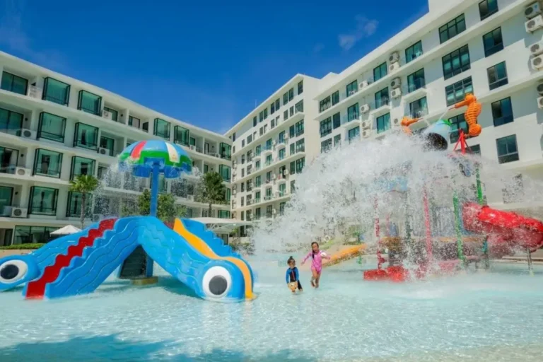 Outdoor Children’s Water Play Area with Slides and Water Features in Rawai Beach Courtyard