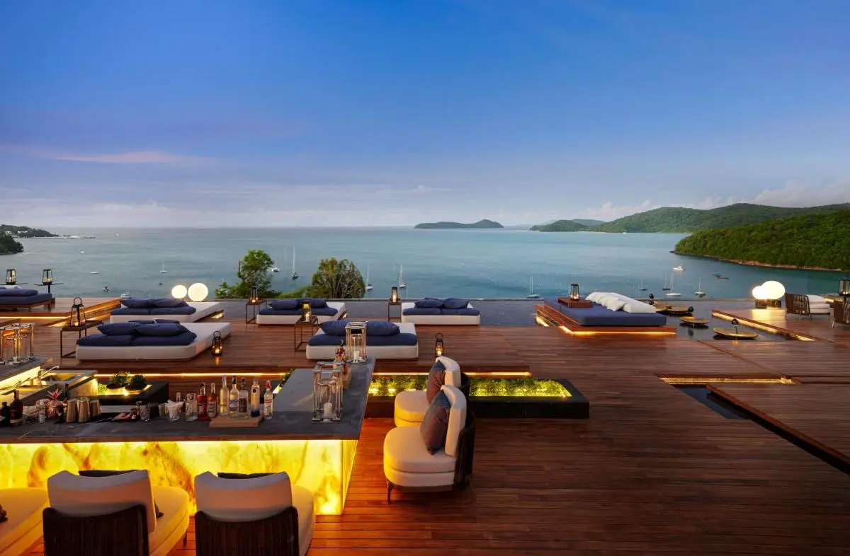 Outdoor Infinity Pool and Lounge Terrace Overlooking Panwa Beach Waters