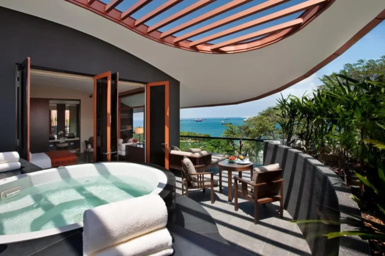 Outdoor Jacuzzi Terrace with Sea View and Seating Area on Sentosa Island