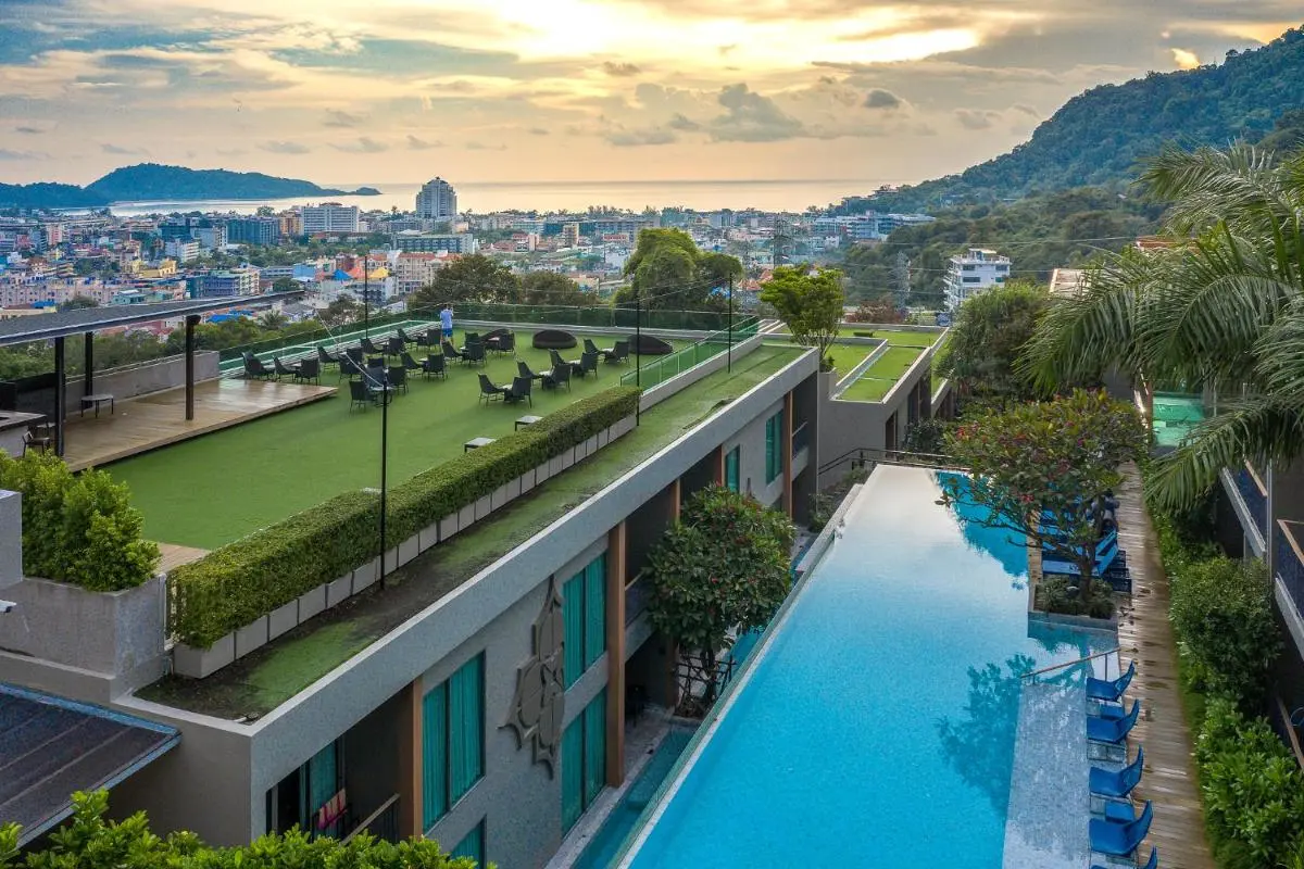 Outdoor Multi-Level Pool and Rooftop Terrace with City and Sea Views at Patong Beach
