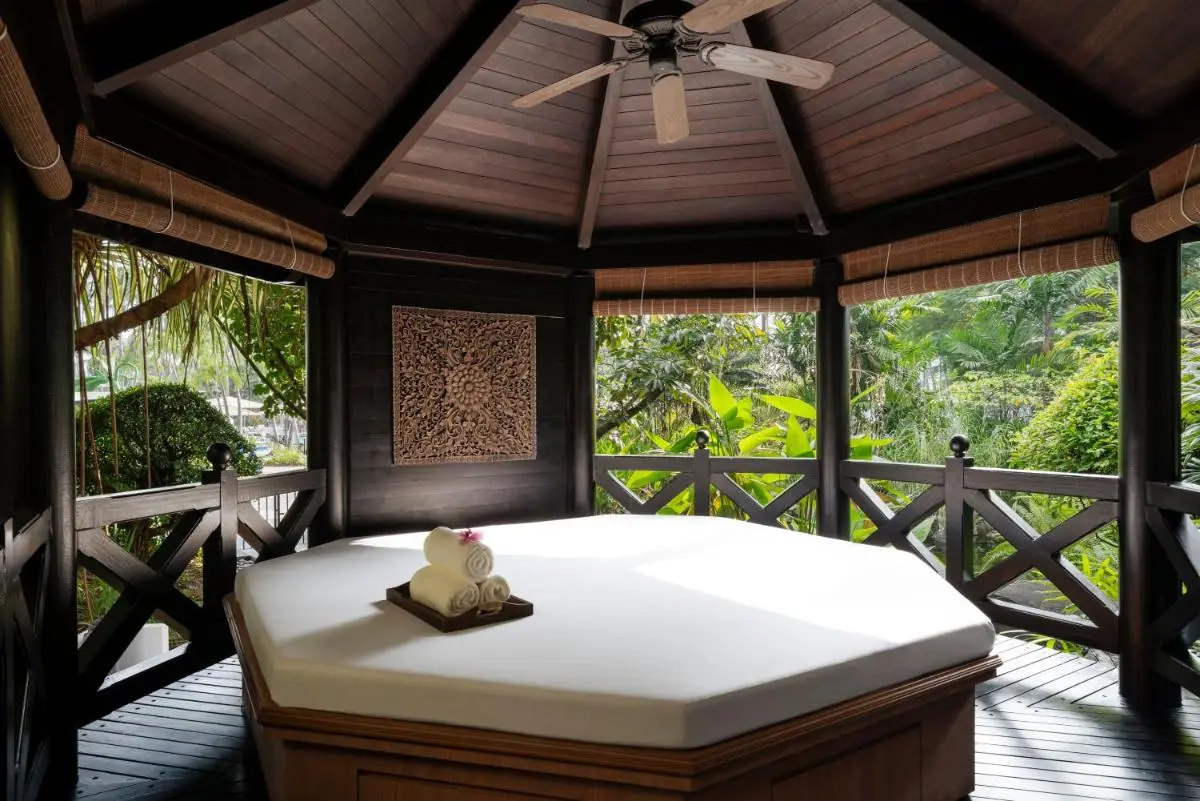 Shangri-La Rasa Sentosa Singapore Outdoor Pavilion with Massage Platform and Tropical Views in Singapore