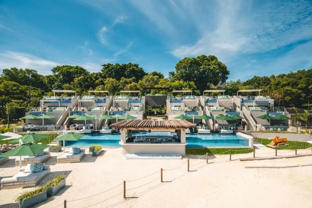 Outdoor Pool Area with Swim-Up Bar and Private Terraces in Singapore