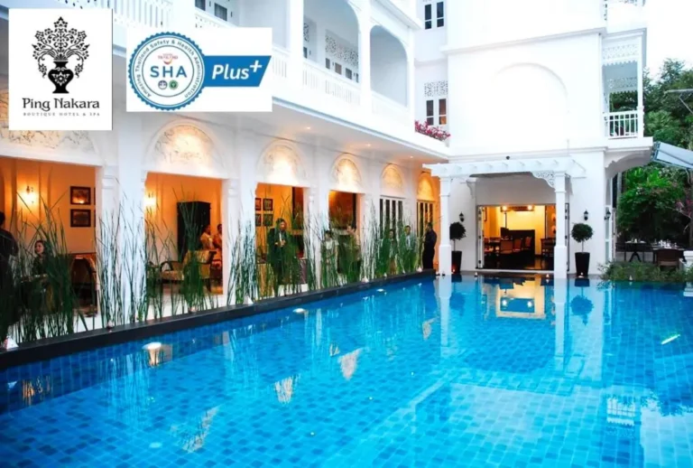 Outdoor Rectangular Swimming Pool with Architectural Building in Chang Khlan Chiang Mai