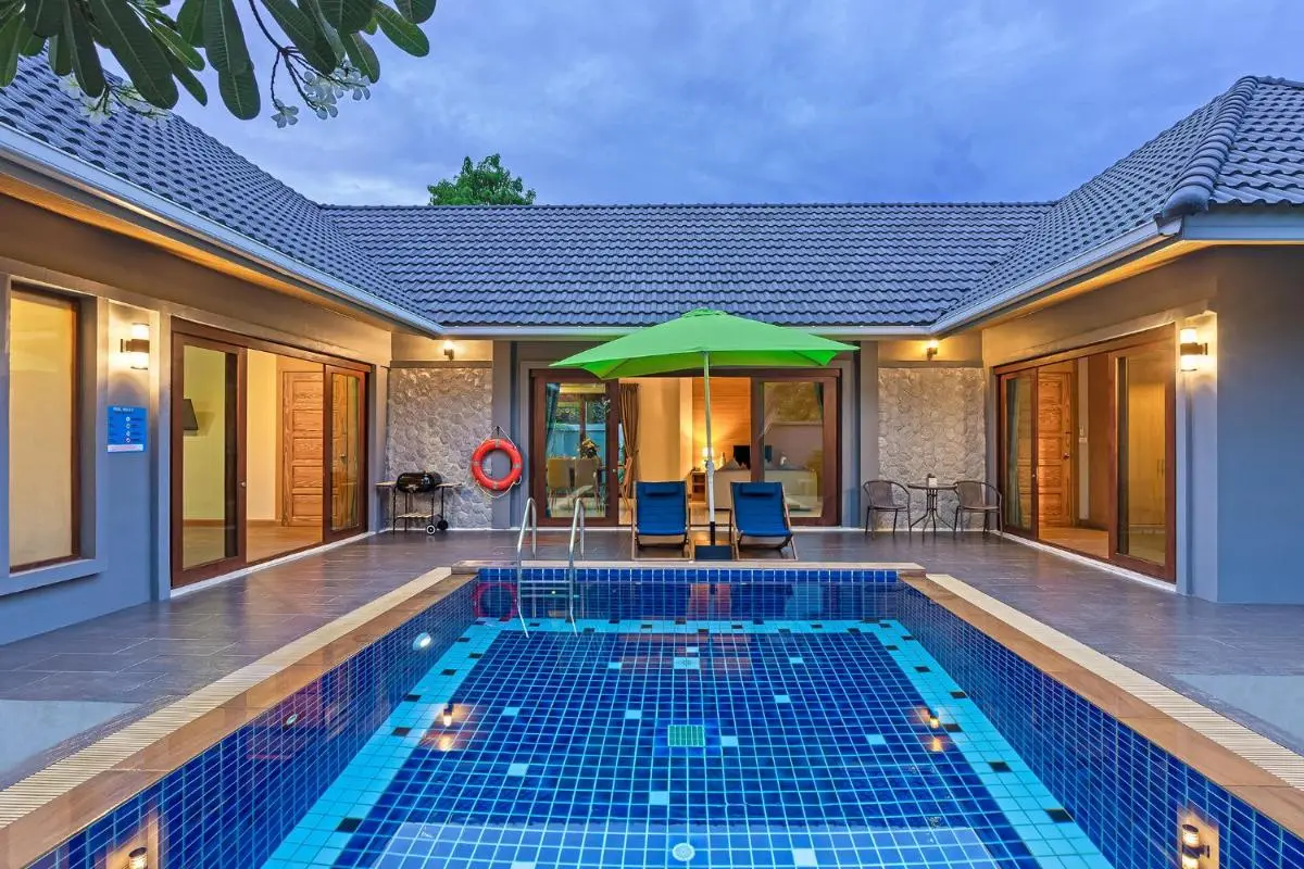 Lady Naya Villas - SHA Extra Plus Outdoor Rectangular Swimming Pool with Lounge Area and Barbecue at Rawai Beach Phuket Province