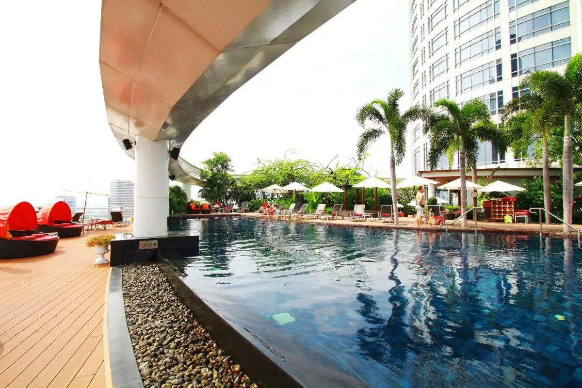 Outdoor Swimming Pool and Relaxation Area with Jacuzzi Features in Pathumwan Bangkok