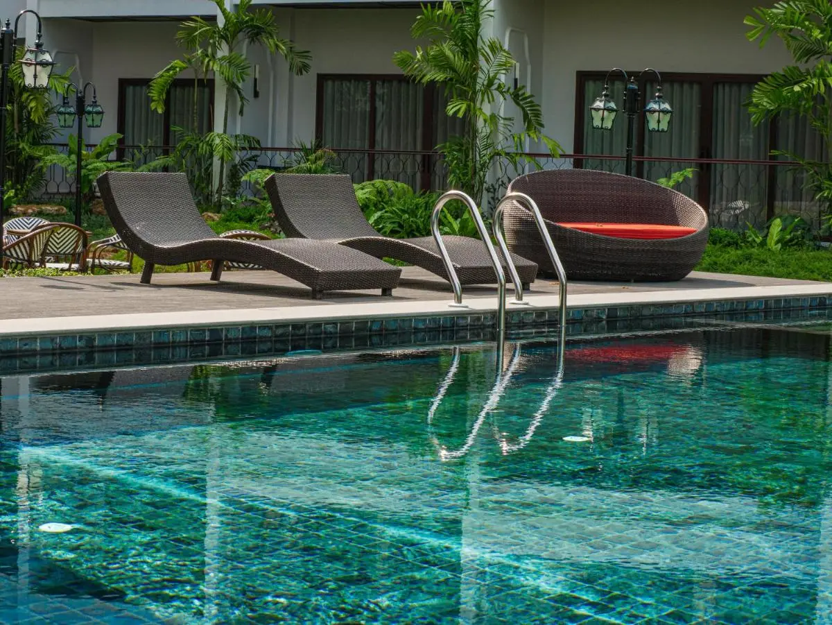 S48 River Ping Outdoor Swimming Pool and Relaxation Deck with Lounge Chairs in Fa Ham Chiang Mai