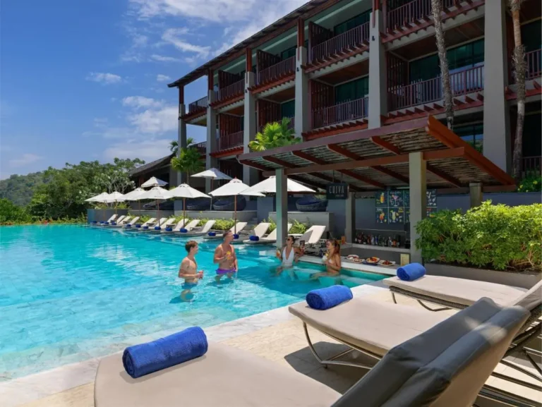 Outdoor Swimming Pool with Swim-Up Bar and Infinity Edge Overlooking Forested Hillside
