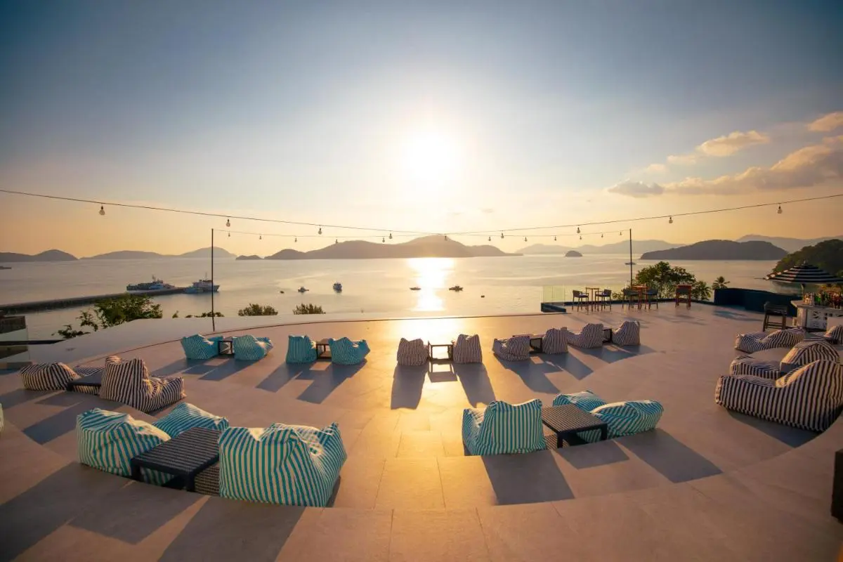 Outdoor Terrace with Bean Bag Seating and Ocean Views at Panwa Beach