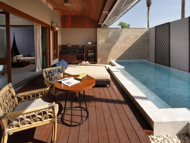 Outdoor Terrace with Plunge Pool, Wooden Deck, and Relaxing Seating Area at Patong Beach