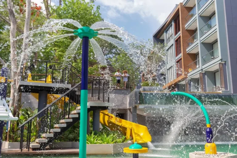 Outdoor Water Play Area with Slide and Interactive Sprays Near Patong Beach Residences
