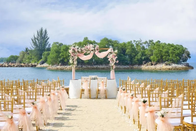 Outdoor Wedding Setup on Beachfront with Waterfront Views in Singapore