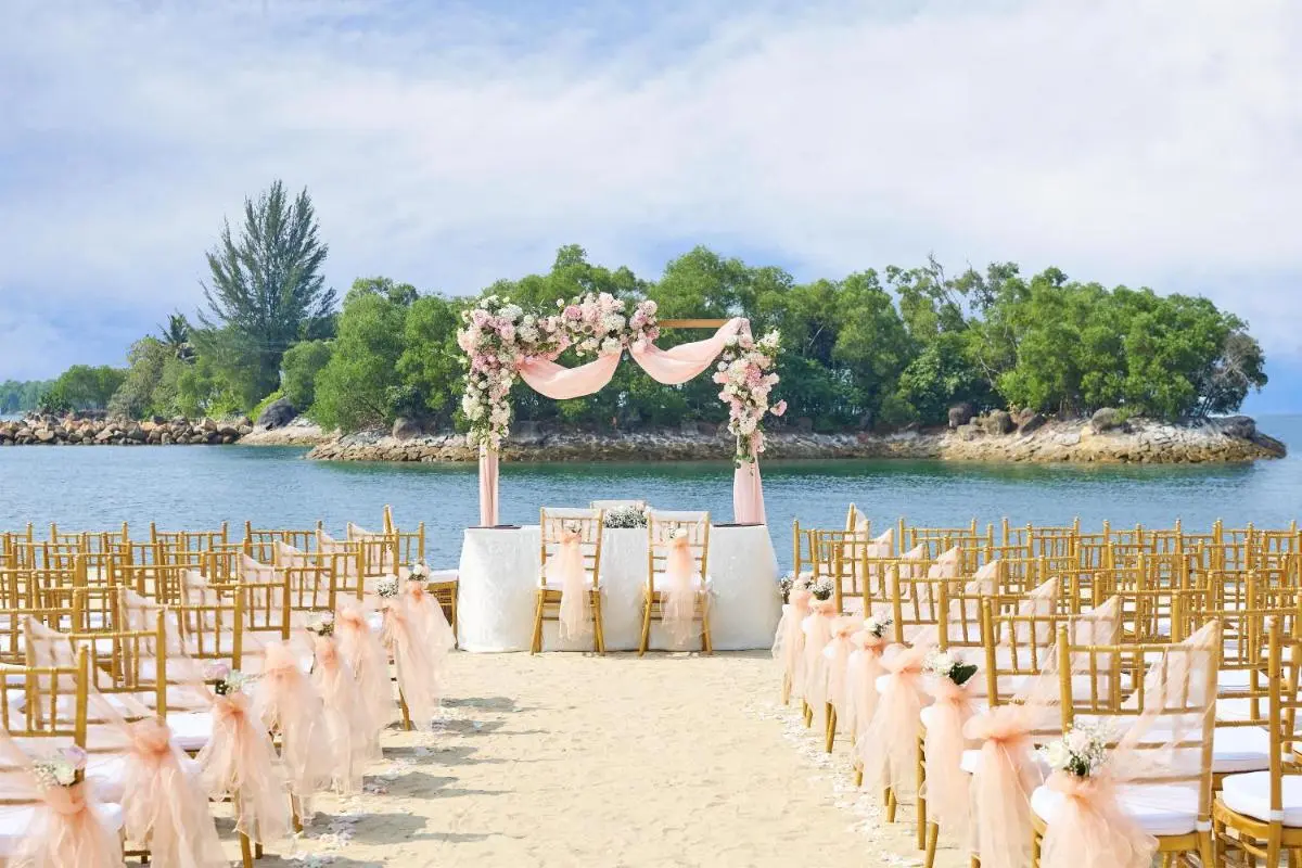Shangri-La Rasa Sentosa Singapore Outdoor Wedding Setup on Beachfront with Waterfront Views in Singapore