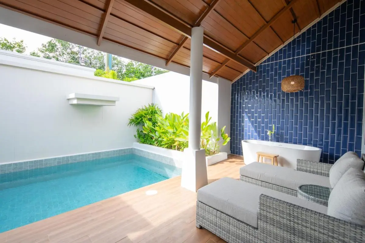 Outdoor Wellness Area with Pool Spa Jacuzzi and Relaxing Seating in Thalang