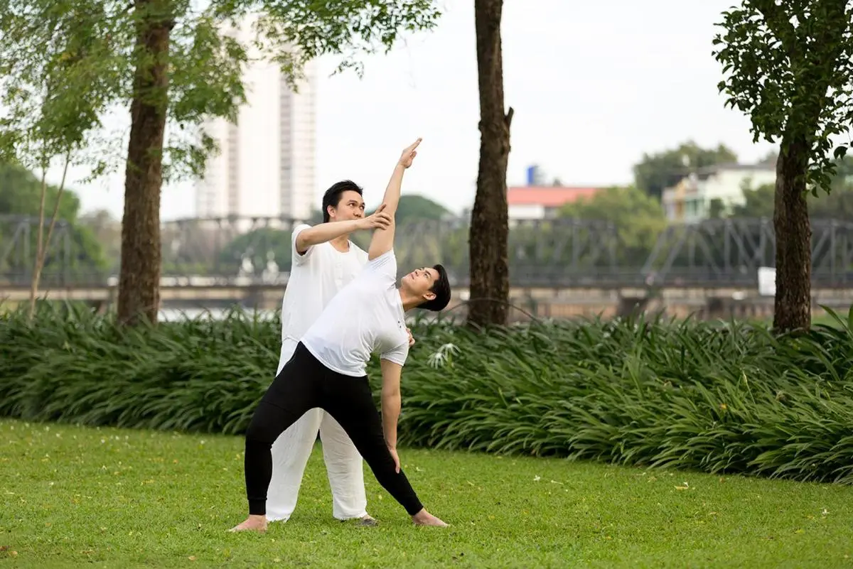 Outdoor Yoga and Stretching Exercise in Chang Khlan Chiang Mai Park Setting