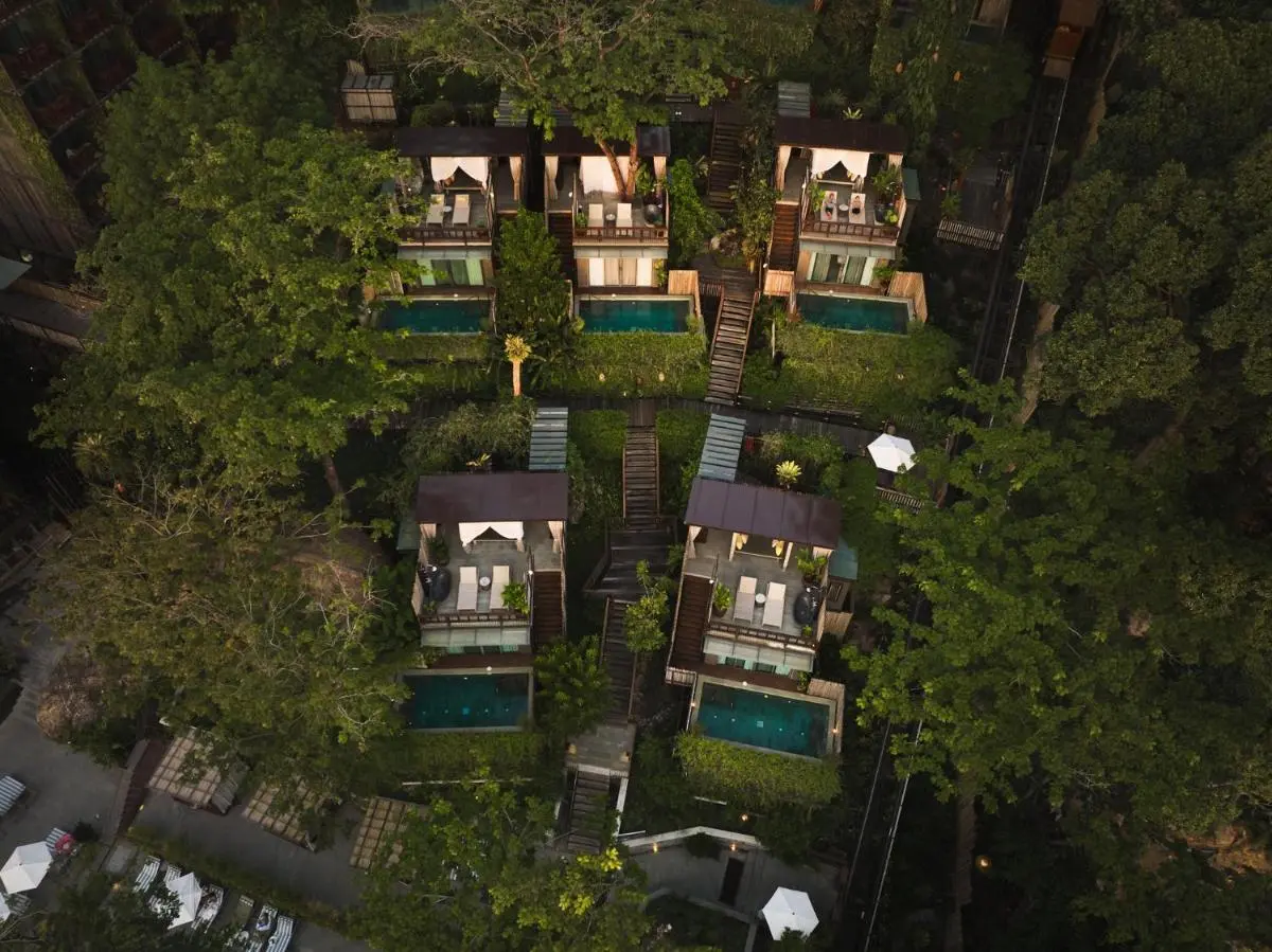 Private Swimming Pools and Shaded Terraces in Forested Residential Complex Near Patong Beach