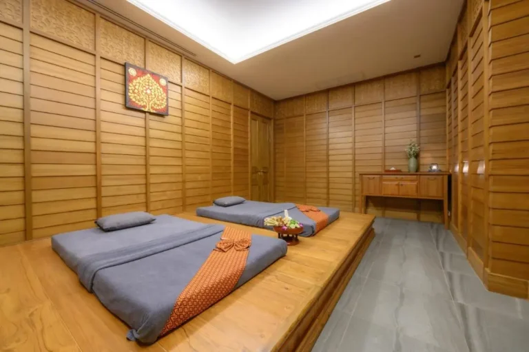 Relaxation Room with Wooden Paneling and Massage Mattresses in Chang Khlan Chiang Mai